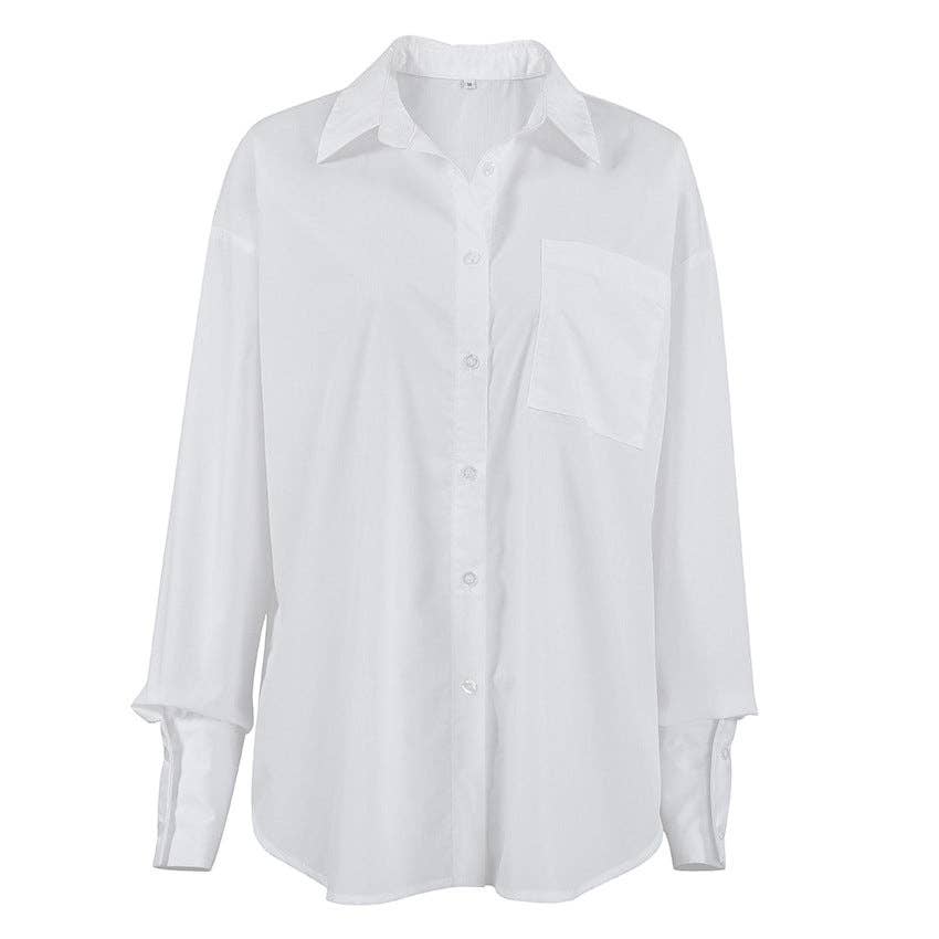 White Lapel Collar Botton Down Fit Daily Shirt CY0533