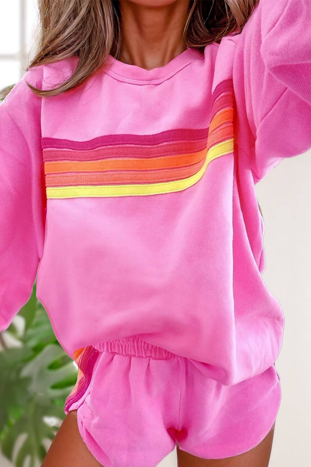 Colorful Striped Long Sleeve Top and Shorts Set | S-3XL