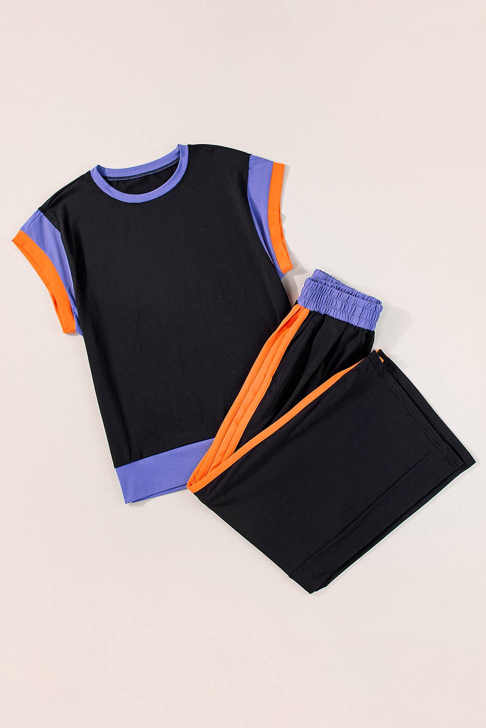 Color Block Detail Casual Two-piece Outfit