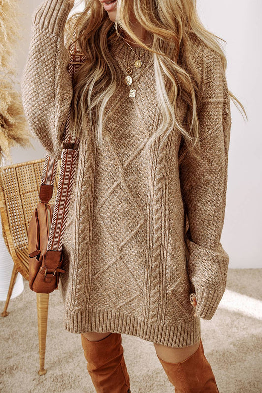 Grace Cable Knit Loose Fit Knit Sweater Dress | S-3XL