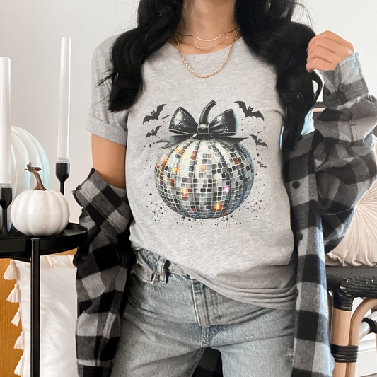 Halloween Bat Disco Pumpkin Coquette Graphic Tee