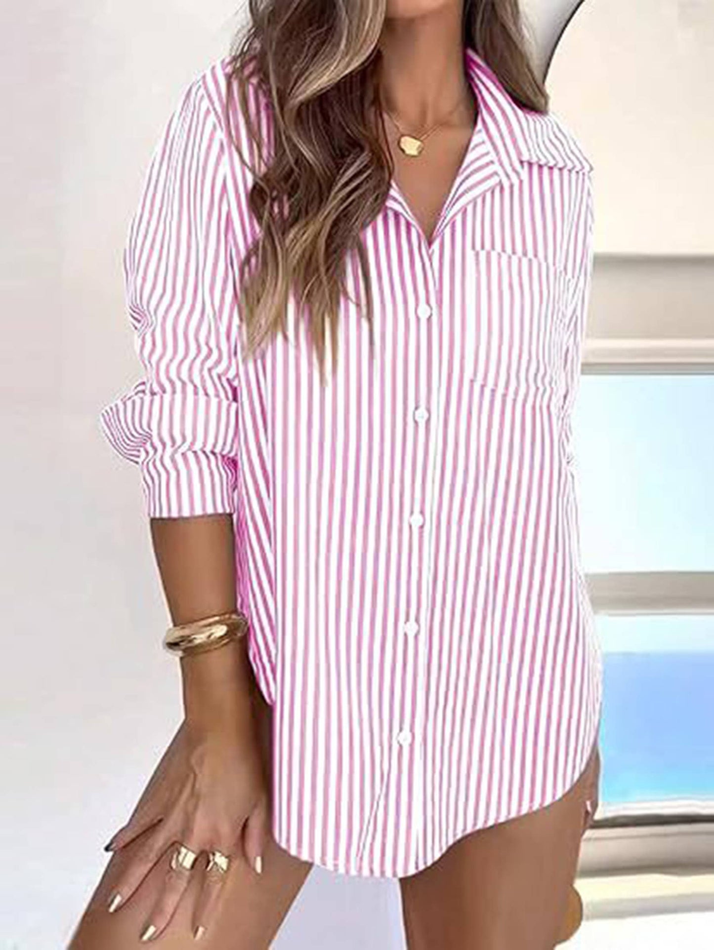 Striped Button Long Sleeved Shirt