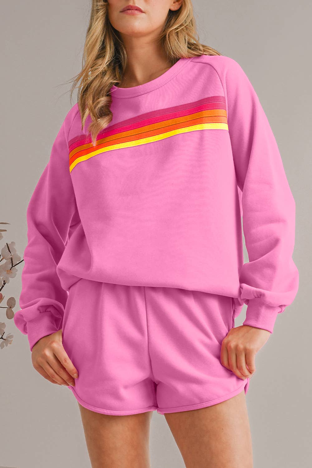 Colorful Striped Long Sleeve Top and Shorts Set | S-3XL