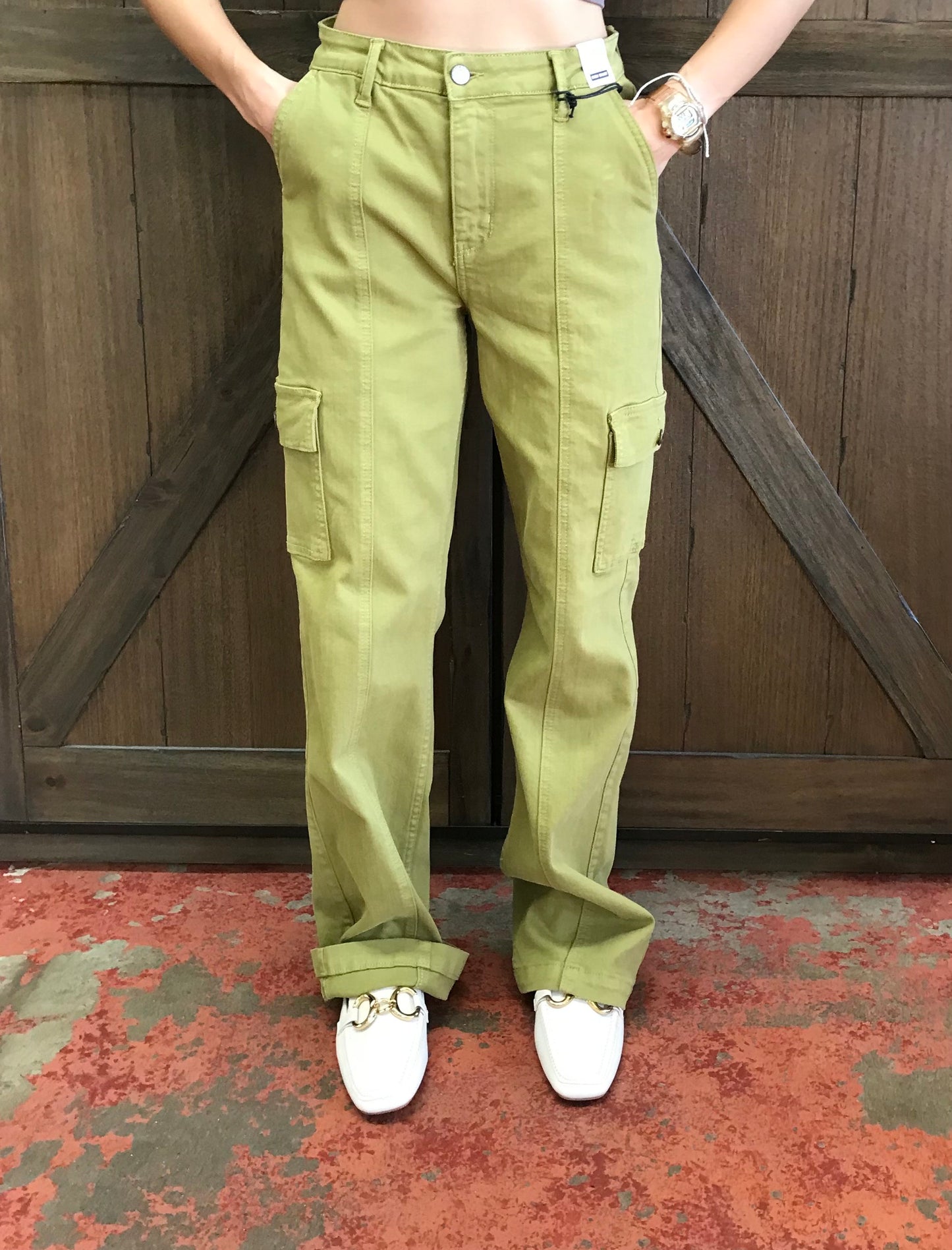 Judy Blue straight leg cargo, Matcha