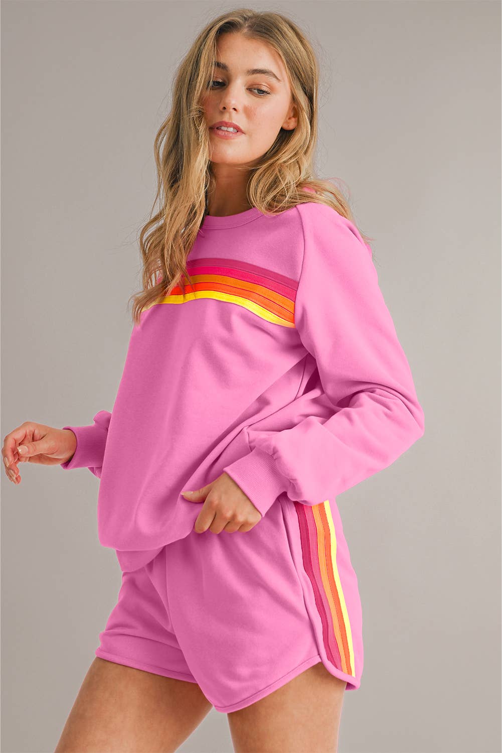 Colorful Striped Long Sleeve Top and Shorts Set | S-3XL