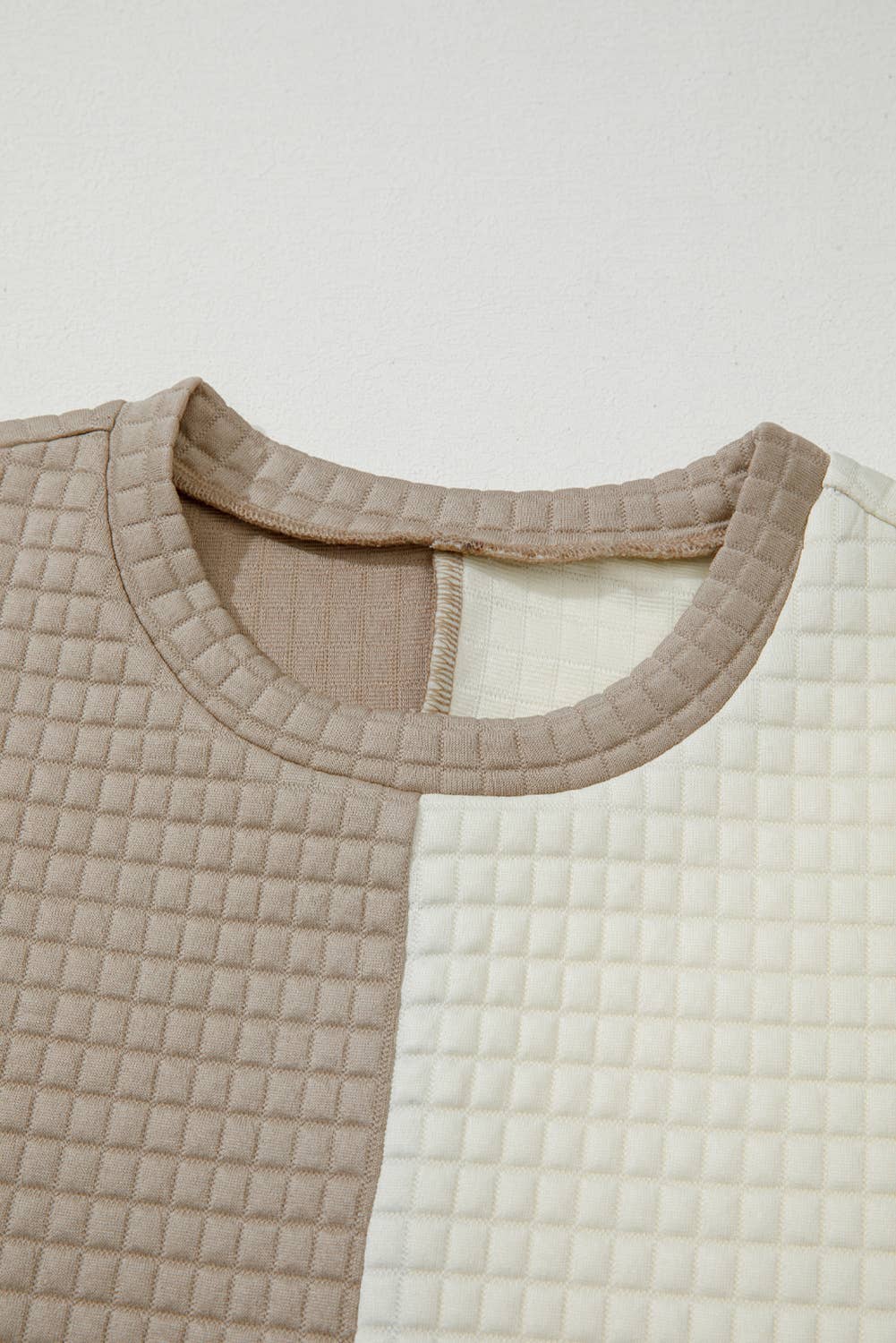 Colorblock Patchwork Textured Long Sleeve Top 2pcs Short Set