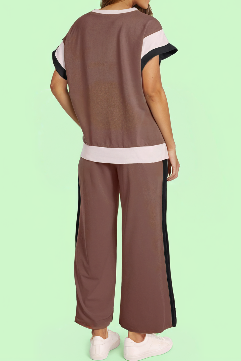 Color Block Detail Casual Two-piece Outfit