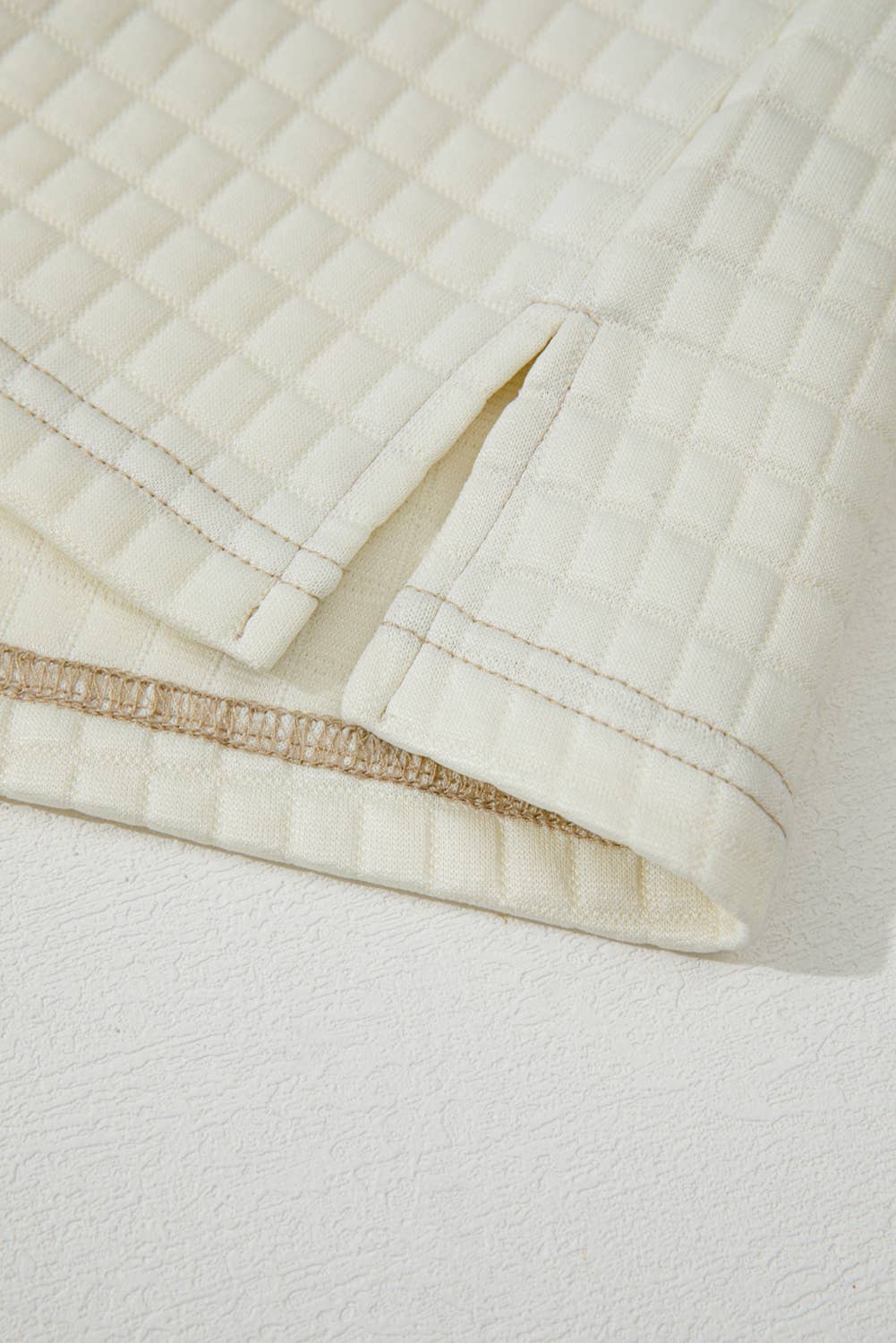 Colorblock Patchwork Textured Long Sleeve Top 2pcs Short Set